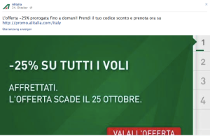 Alitalia Angebot auf Facebook